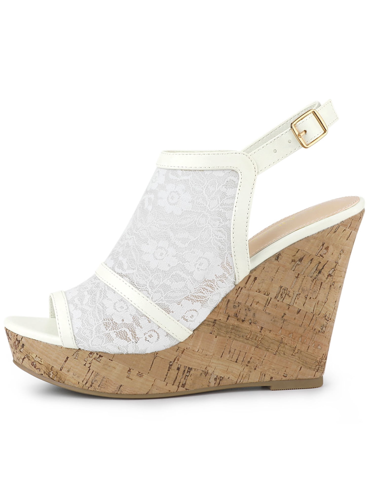 DARING DIVA Women's Open Toe Platform Heel Lace Wedges Sandals White 6