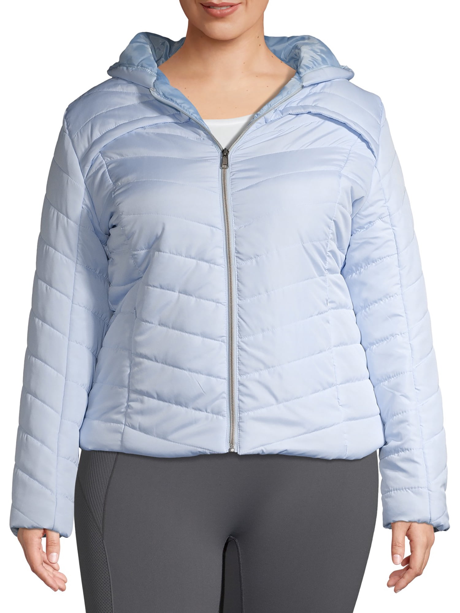Big Chill Women's Plus Size Midweight Quilt Faux Packable Puffer Jacket