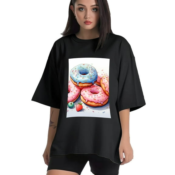 Plus Size Shirt for Women Black Tops for Women Short Sleeves Shirt for Women Donuts And Muffins T Shirt Crewneck Shirt for Women XS