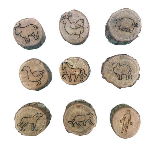 Animal Tracks Stamp Creative Wooden Handmade Crafts Funny Kids Toy Kit Animals Pattern Mold SET OF 9