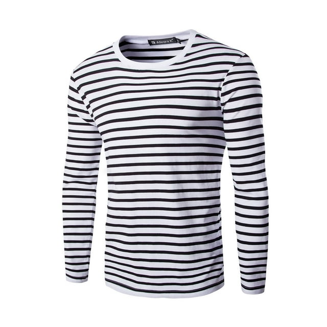 INSPIRE CHIC T-Shirt pour Homme à Rayures Col Rond Manches Longues Chandail Haut 34 Noir et Blanc