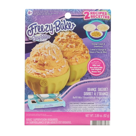 Freezy Bake® Orange Sherbet Mix, Kids Ice Cream Mix with Toppings, DIY Frozen Treat Set for Kids Ages 8 