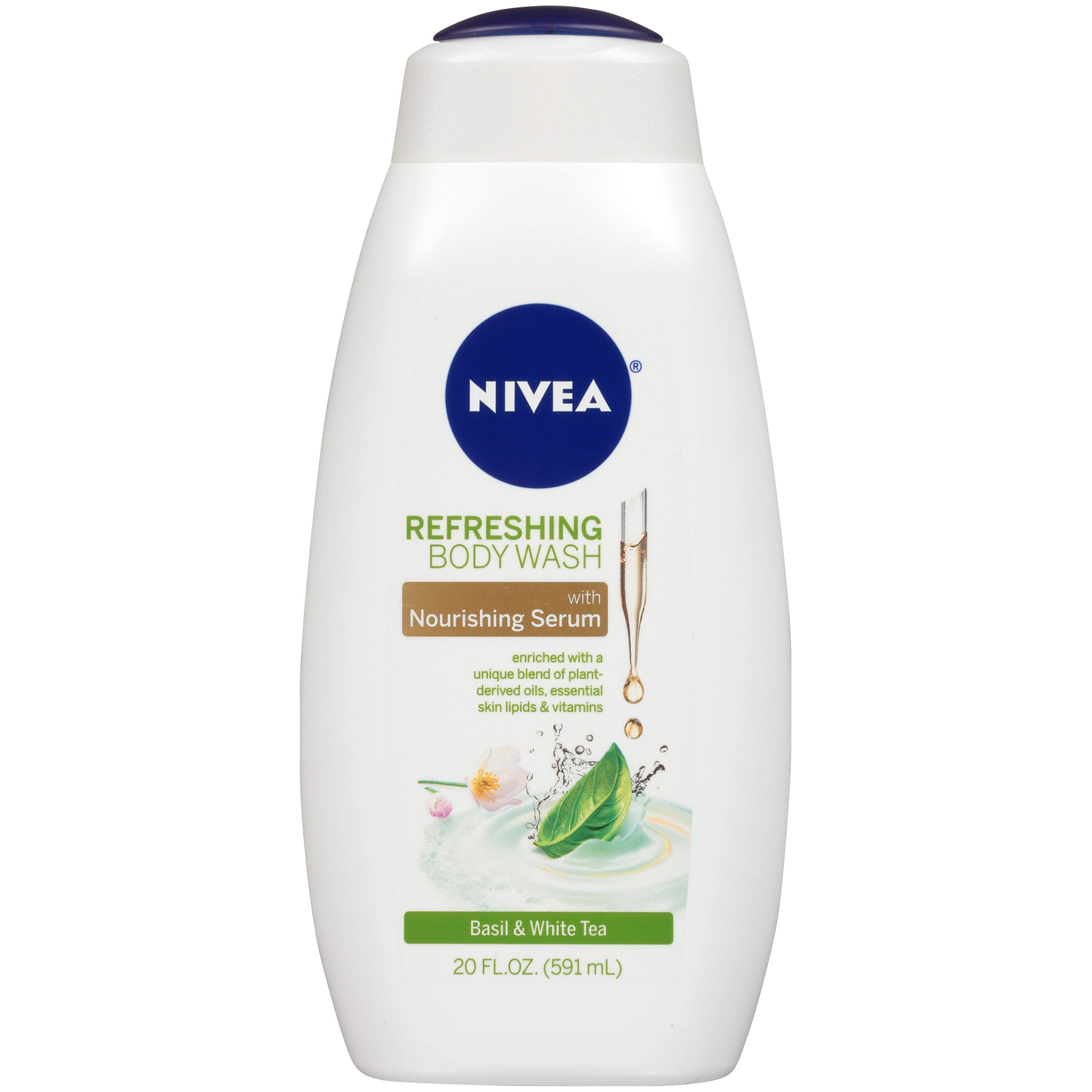 NIVEA Basil and White Tea Body Wash with Nourishing Serum, 20 Fl Oz