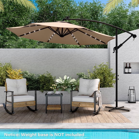 LAUSAINT HOME 10 ft Cantilever Patio Umbrella, Round Outdoor Beige Umbrella with LED Lights
