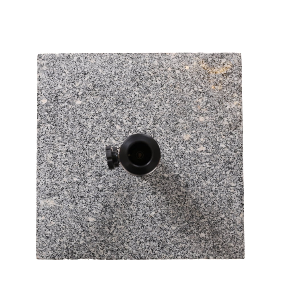 Square Granite Umbrella Base with Stainless Steel Holder Heavy Duty Outdoor Patio Umbrella Stand Natural Grey