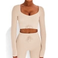 thumbnail image 2 of Leggings de cintura alta acanalados, conjuntos de entrenamiento con cordón para mujer, conjunto deportivo informal, conjunto deportivo de punto sin costuras, calidad inigualable, 2 of 7