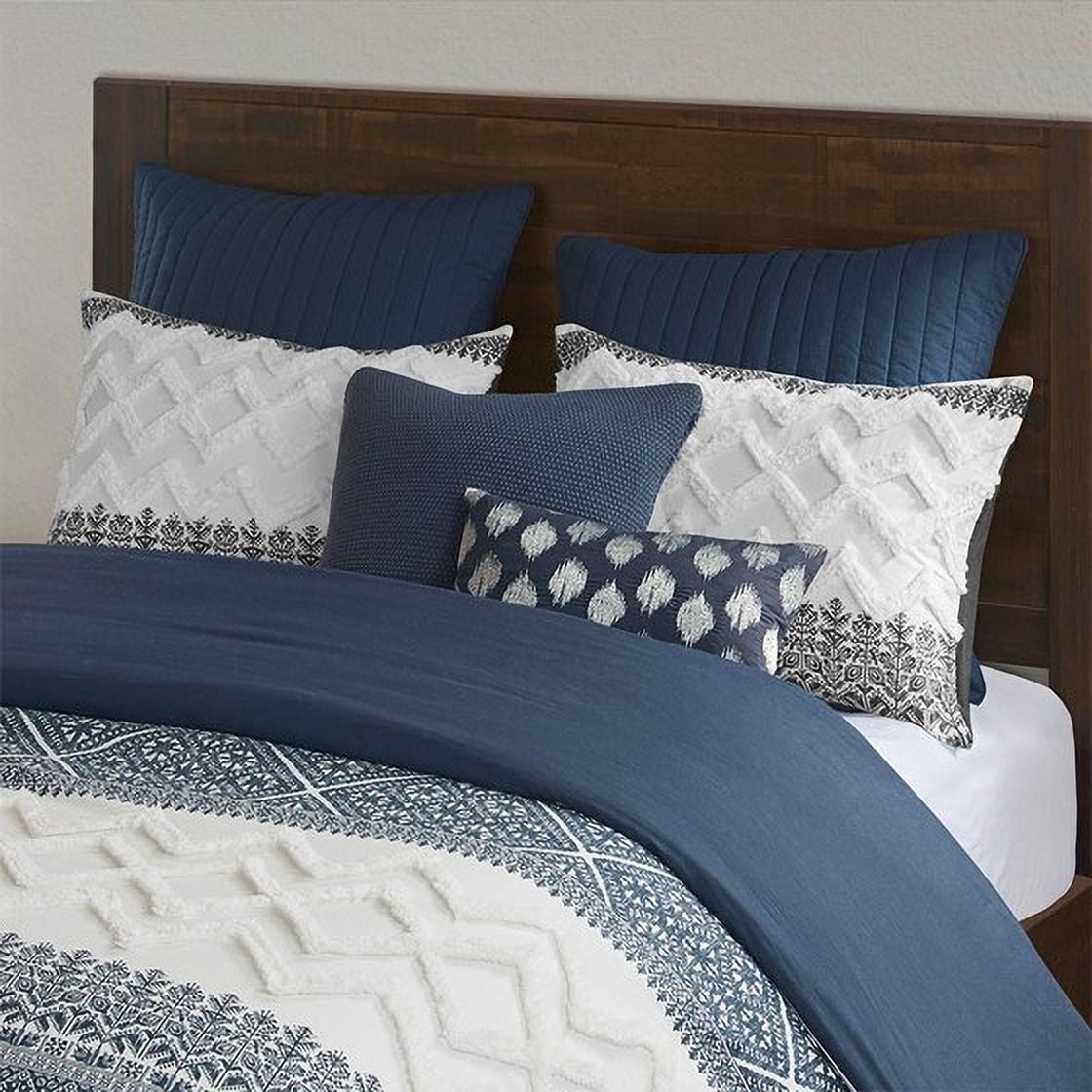 Izzovium Full/Queen 3-Piece Chenille Tufted Duvet Cover Set, Cotton Farmhouse Bedding in Navy/White
