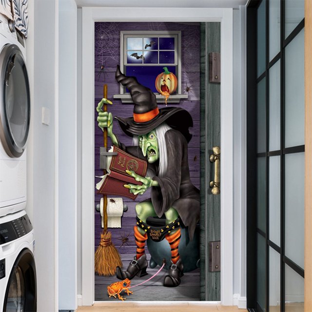30 x 79 pulgadas, pegatina de papel pintado realista para puerta de bruja para decoración de Halloween, fiesta en casa, pegatinas extraíbles, pegatina de pared, pegatina de pared de renovación