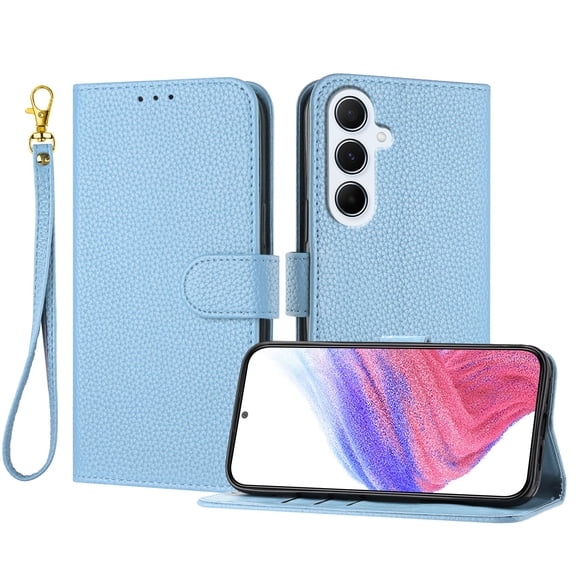 Allytechgroup Galaxy A17 5G Wallet Case for Women Men, PU Leather Flip Cover with Cards Slots Hand Wrist Anti-Scratch Stand Shockproof Magnetic Closure Slim Case for Samsung Galaxy A17 5G, Blue