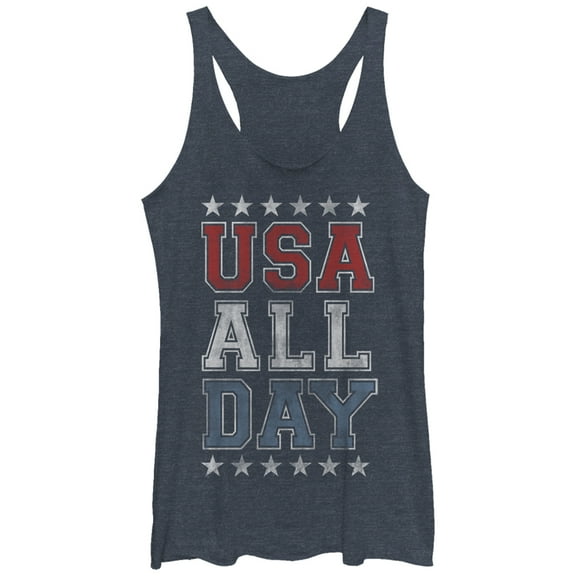 Women's Lost Gods Fourth of July  USA All Day  Racerback Tank Top Navy Blue Heather Medium