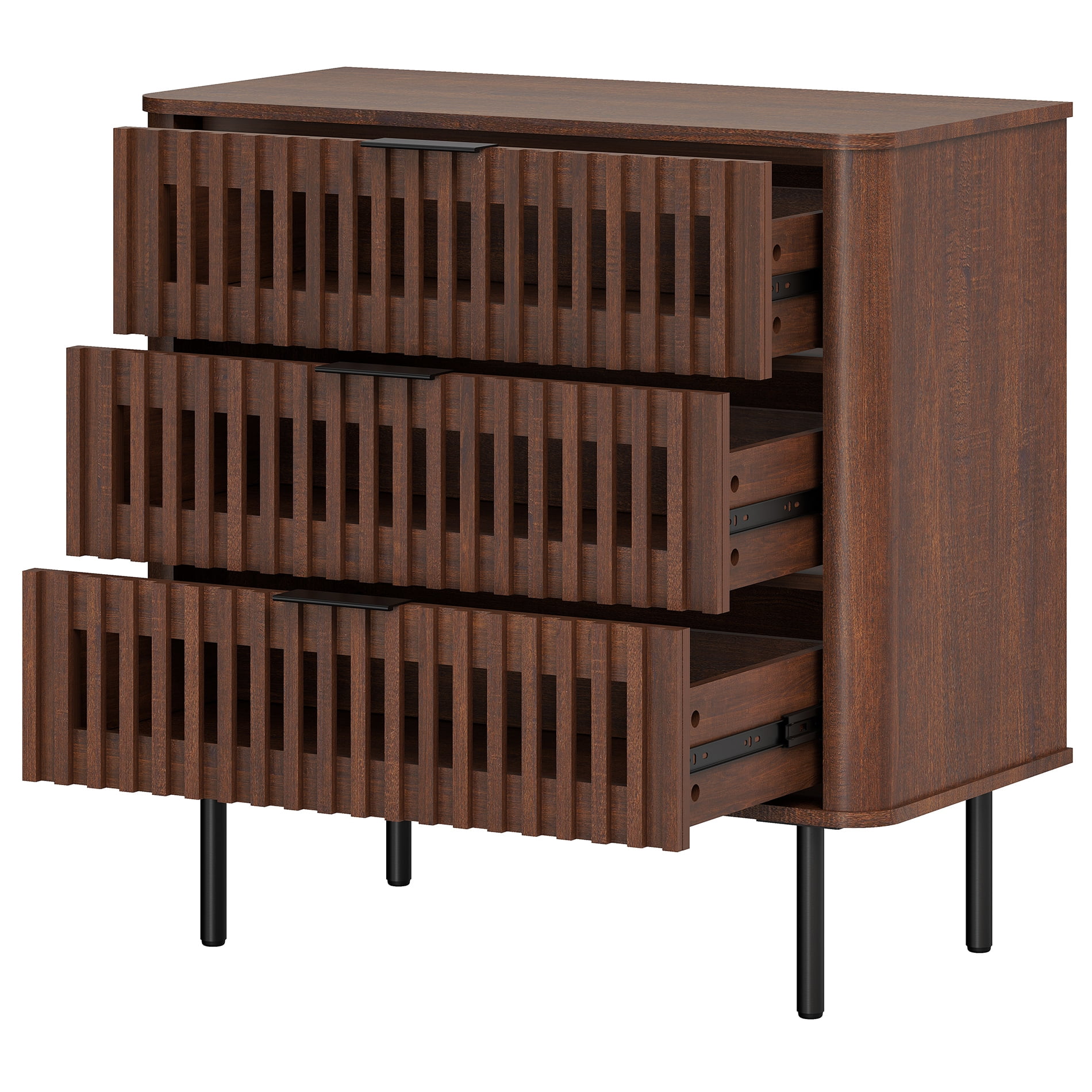 31.5"W Sideboard Buffet Cabinet with Storage, Fluted Kitchen Buffet Storage Cabinet with 3 Drawer, Large Coffee Bar Cabinet, Modern Buffet Table for Dining Living Room, Walnut