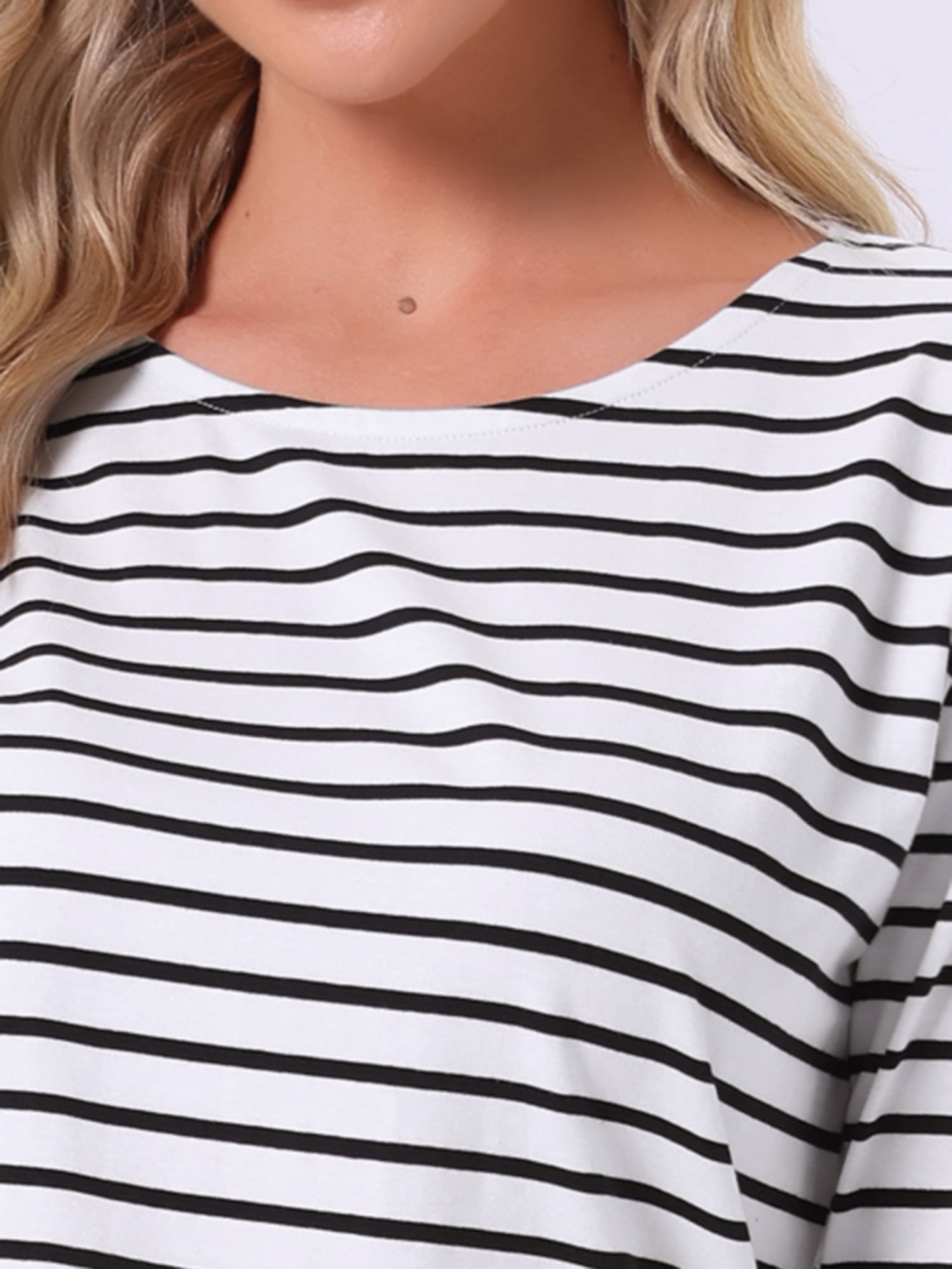 DARING DIVA Pajama Striped Cotton Long Sleeve Crew Neck Sleep Shirts S White Striped
