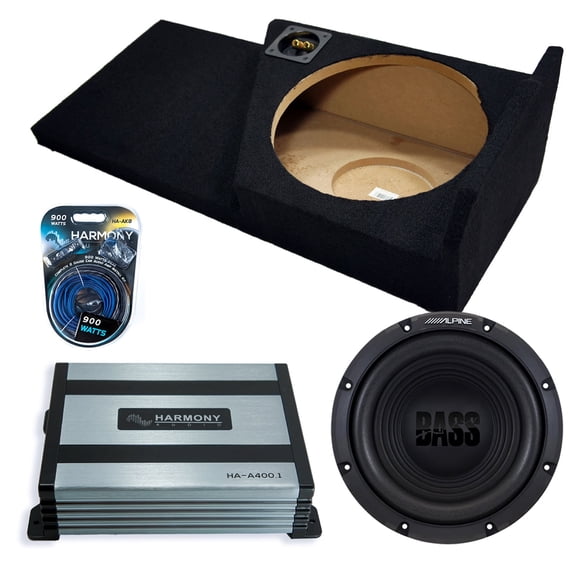Harmony Audio Alpine fits 14-18 Chevy Silverado Double Cab Truck W12S4 Single 12" Subwoofer 250W Sealed Sub Box | HA-A400.1 Amplifier, 8GA Amp Kit