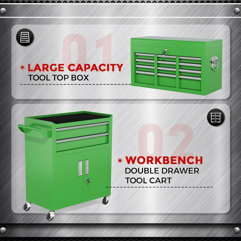 Suncrown Large Capacity 2-in-1 Rolling Tool Chest Cabinet with 8
