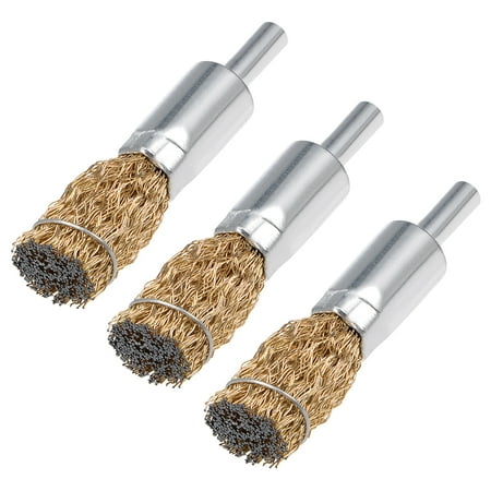 Crimp Wheel - 16mm Wire Wheel Brush Cup Copper Plated Crimped Steel with Shank 0.012-inch Wire Dia 3pcs