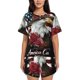 thumbnail image 1 of Balery Eagle With Hat And Roses Conjunto de Pijama para Mujer con Estampado, Dos Piezas de Manga Corta y Shorts, Ropa de Dormir Suave con Cuello Redondo y Bolsillos-4X-Large, 1 of 6