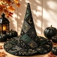 thumbnail image 4 of Women Witch Hat Halloween Wide Brim Pointed Hat Floral Ghost Wizard Cap Quilted Cosplay Costume Party Accessories, 4 of 4