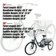 Patikuin Electric Tricycle for Adults, 24 Trike 3-Wheel 36V 250W 7 Speeds with Basket, Folding E-Bike, up to 15.5 MPH, Gray