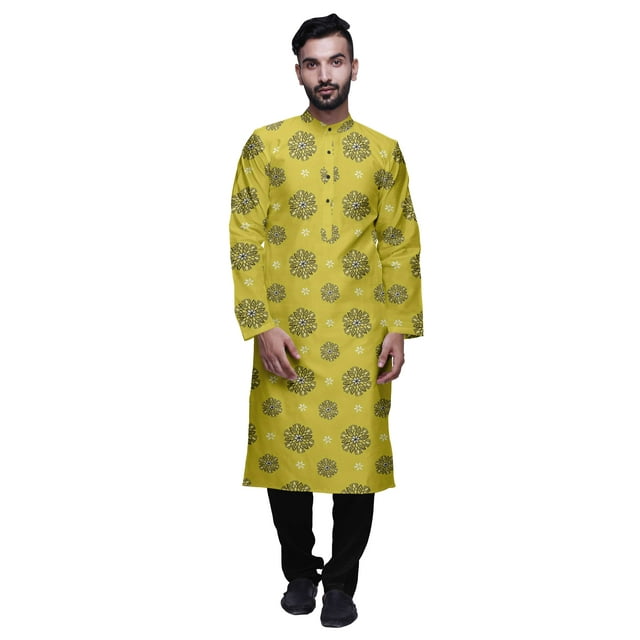 Atasi Kurta Décontractée à Col Chinois Imprimé avec Churidar pour Hommes
