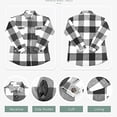 thumbnail image 3 of Chaqueta tipo camisa con botones y bolsillos de franela cepillada con cuadros informales para mujer (gris), 3 of 5
