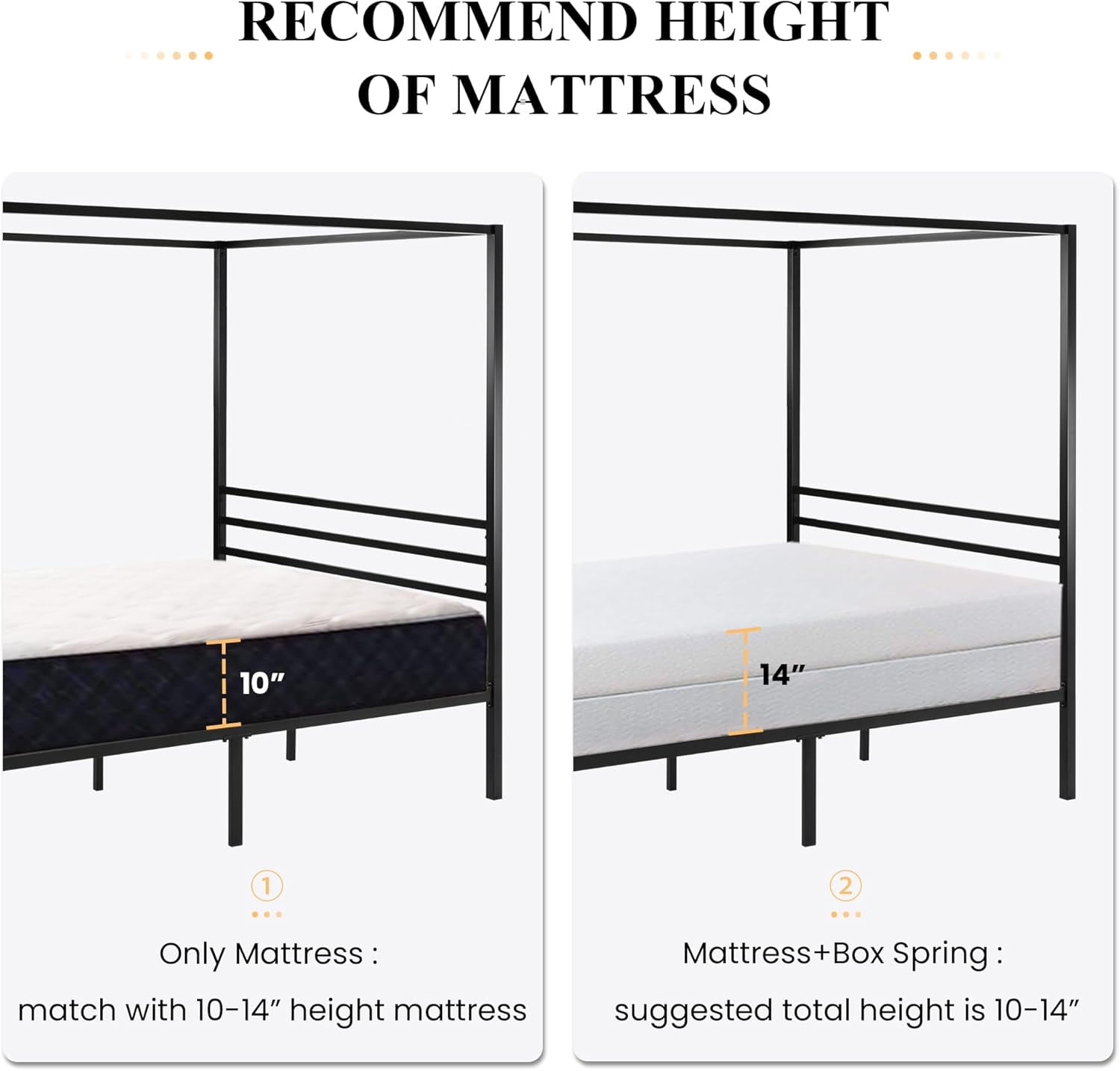 SHA CERLIN Queen Size Canopy Bed Frame with Metal Slats Support, Black