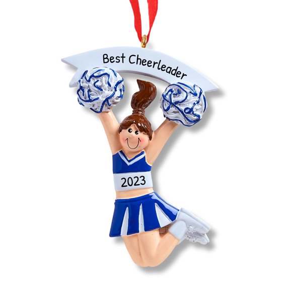 Ornaments by Elves Personalized Cheerleader in Blue Uniform Ornament Cheerleading Decor 2024 .25lbs