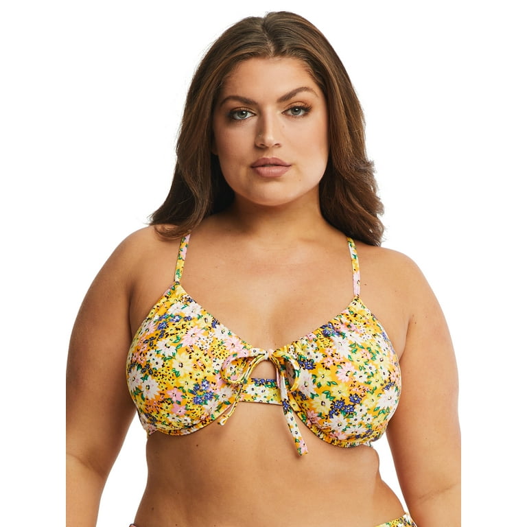 Time and Tru Women's Printed Ruched Underwire Bikini Top, Sizes S