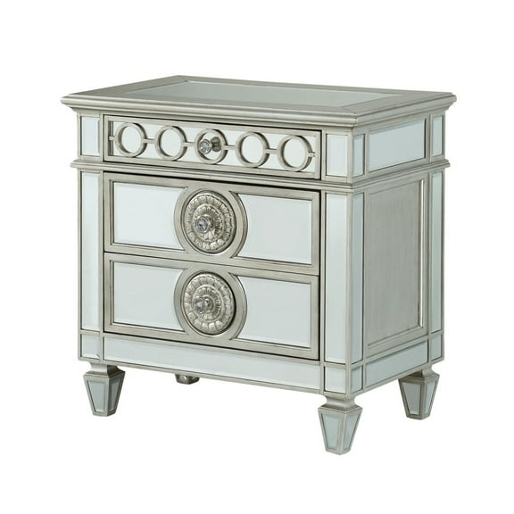 Mirror Accented Wooden Nightstand with 3 Storage Drawers Silver - Saltoro Sherpi