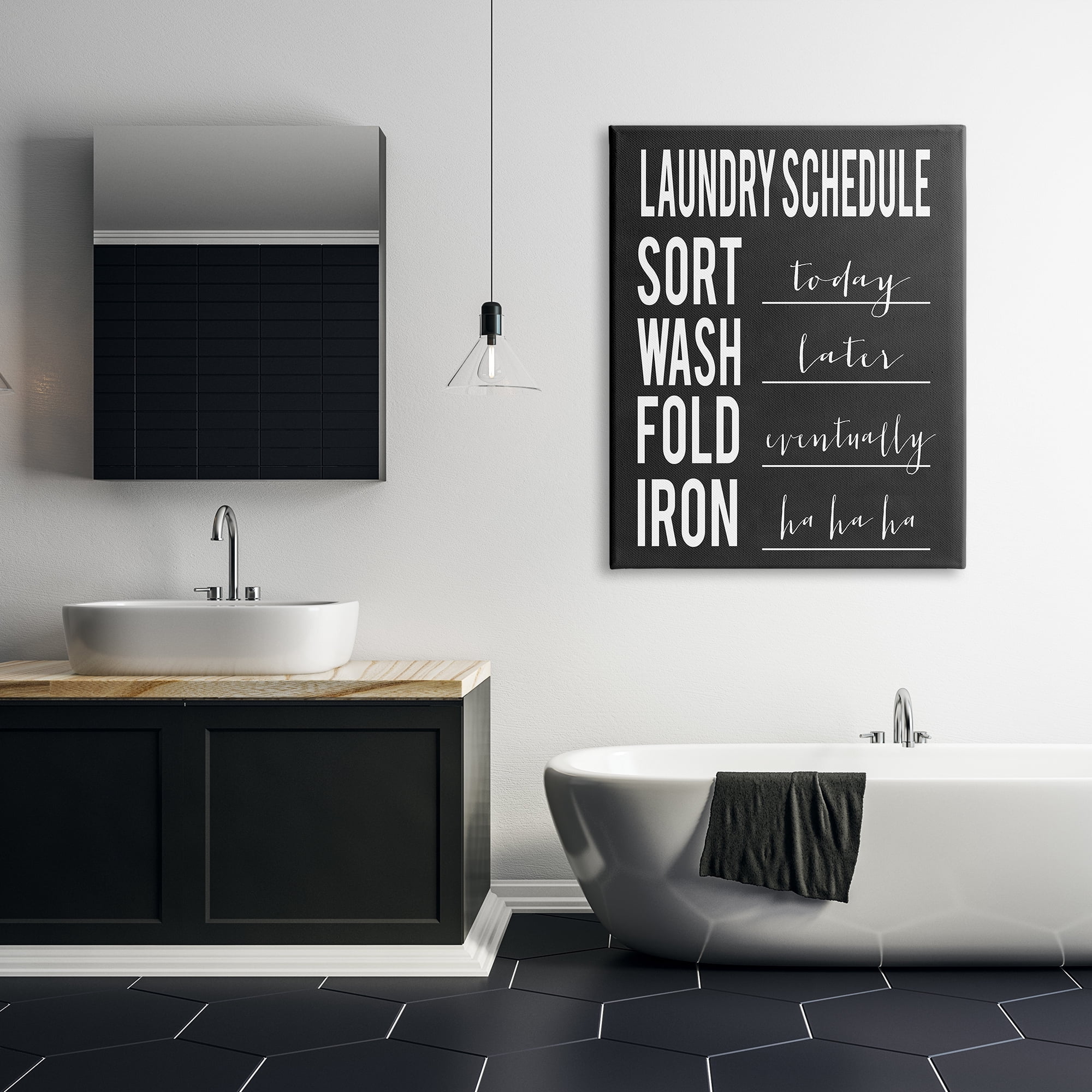 Stupell Industries Laundry Schedule Sign Funny Black White Cleaning Guide Humor Painting Gallery Wrapped Canvas Print Wall Art, 36 x 48