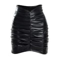 thumbnail image 4 of Fengqque Women's Leather Skirts High Waisted Pleated High Side Slit Bodycon Mini Skirts Half Skirt Leather Skirt Black L(L), 4 of 5