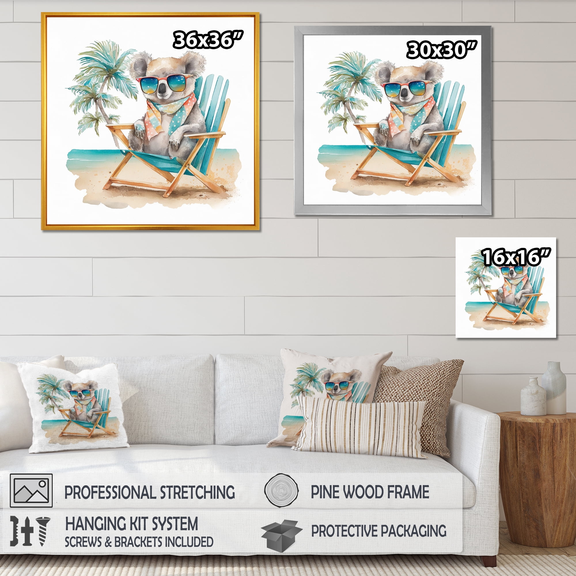 Designart Koala With Sunglasses On The Beach Canvas Wall Art