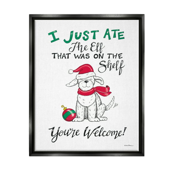 Stupell Industries Funny Christmas Dog Phrase Holiday Painting Black Floater Framed Art Print Wall Art, 17 x 21