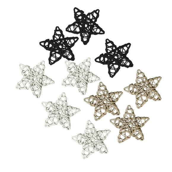veasfak 10x Étoiles en Rotin Rustique Arbre Topper Pendentifs Suspendus pour Intérieur Vacances Noël 6CM