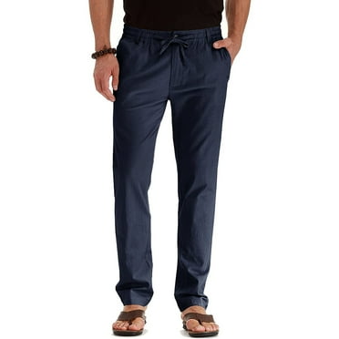 Mens Pants ！Hwretie Mens Pants,Men'S Business Loose Large Size Elastic Waist Cotton All-Match Solid Color Navy 6(M)