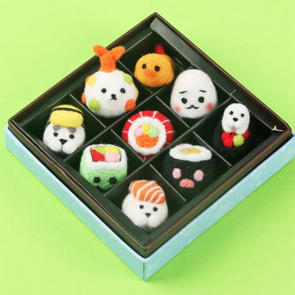 1Set Sushi Needle Felting Kit including Instructions 1Pc Foam 3Pcs Needles 11 Colors Wool Mixed Color