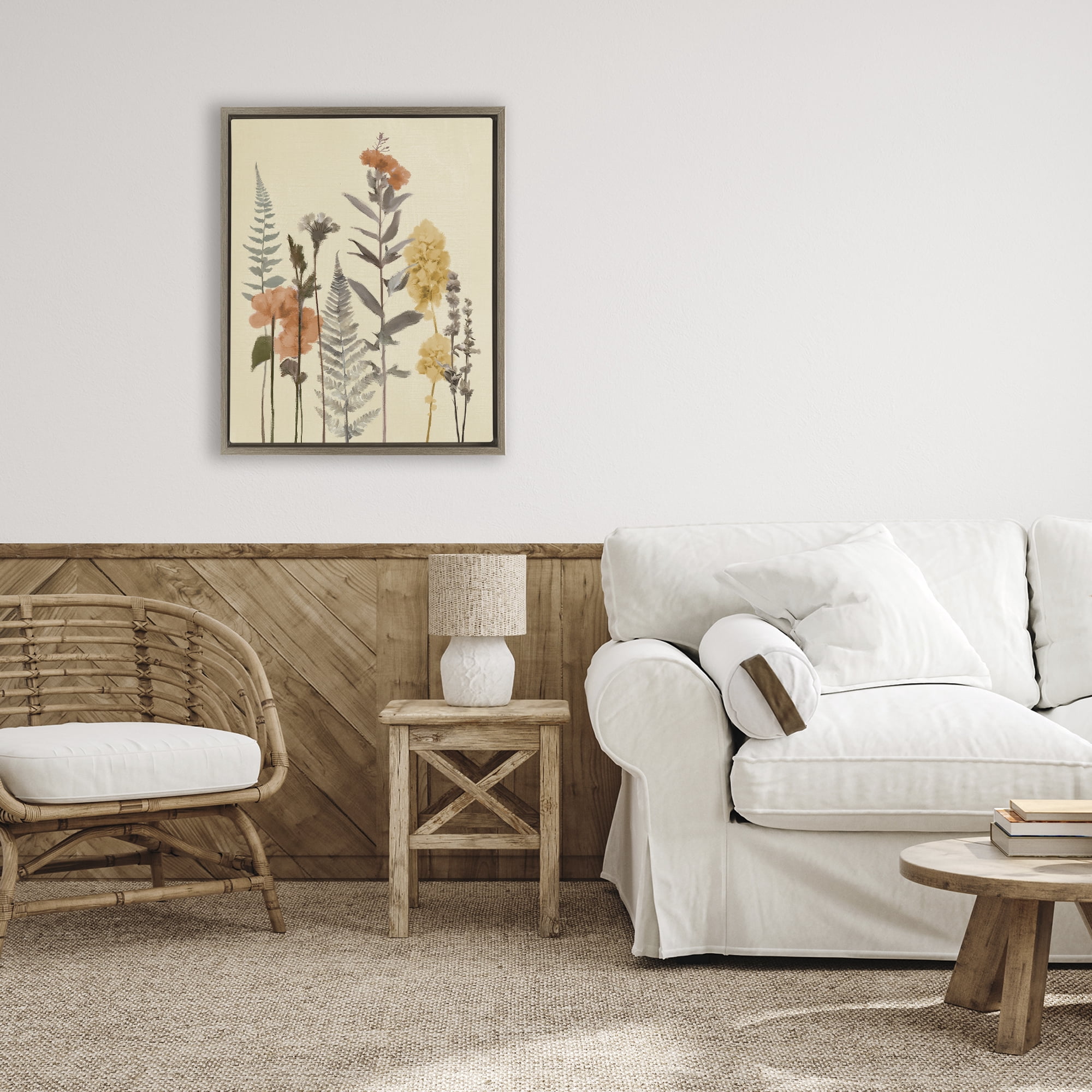 Stupell Industries Fall Botanicals Fresh Ferns Brown Framed Floater Canvas Wall Art, design by Elizabeth Medley