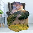 thumbnail image 4 of Nature Soft Flannel Fleece Throw Blanket, Rising Sun over Calm Riverbed with Trees and Meadows Shrubs Hillside Cloudy Sky, Cozy Plush for Indoor and Outdoor Use, 70" x 90", Multicolor, by Ambesonne, 4 of 5