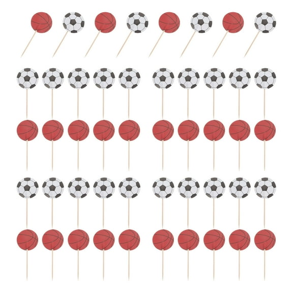 IBASETOY 48pcs Sports Cupcake Toppers Assorted Color Paper Decor for Soccer and Basketball Birthday Parties