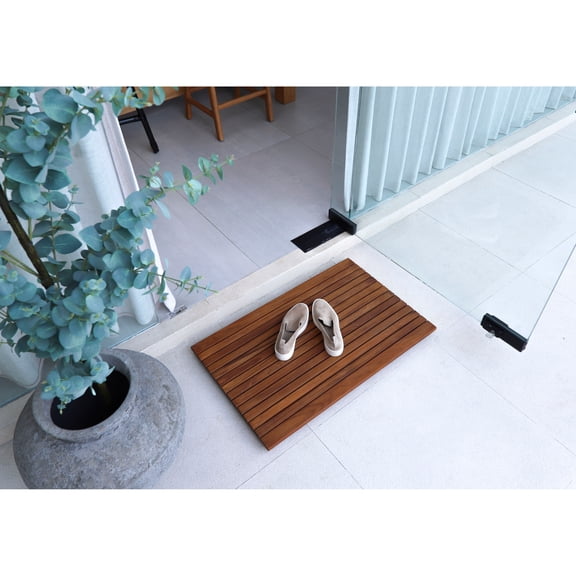 Nordic Teak 31.4" x 19.6" Oiled Shower and Bath Mat with Wide End Slat - Brown