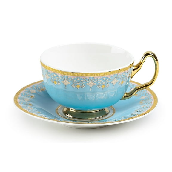 Grace Teaware Blue Floral Toile 6oz Fine Porcelain Tea Cup and Saucer