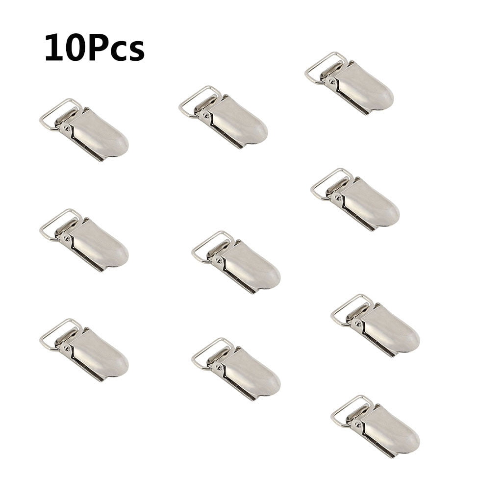Anewi Metal Suspender Clips and Pacifier Holder for DIY Garter Making, Crafting Supplies, Binky Bib Toy Strap Replacement, Silver Bulk Pack, 10 PCS