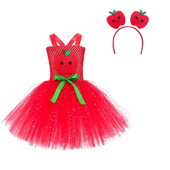XAOFW Girls Dresses Toddler Fruit Vegetable Themed Sequin Tutu Stage Performance Ruffle Layered Floral Appliques Photoshoot Ball Gown Sleeveless Square Collar Soft Cozy Leisure Party Night Dress