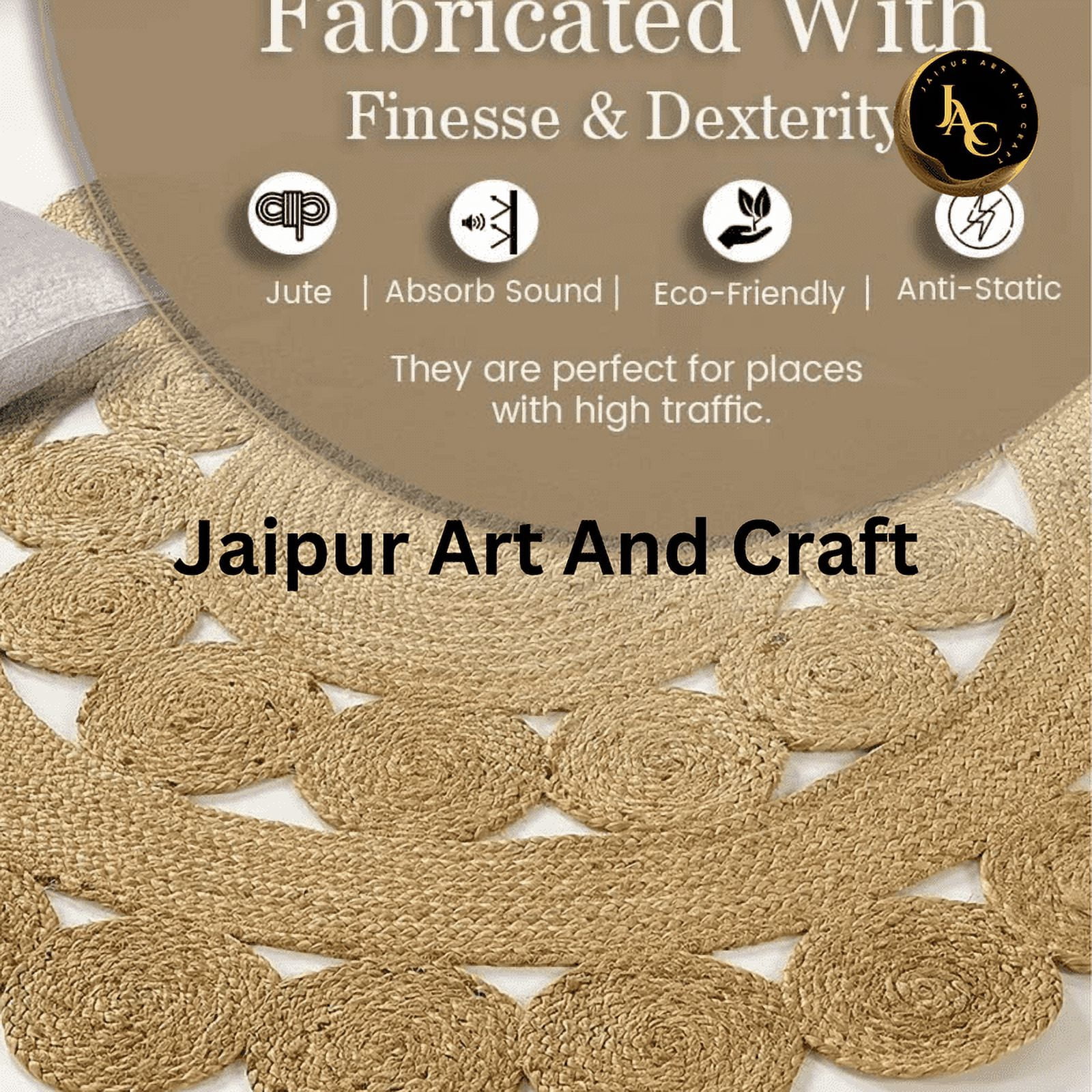 Jaipur Art And Craft Round Jute Area Rug Handmade Boho Charm Farmhouse Soft Braided Carpet for Indoor (3x3 Sq Ft)