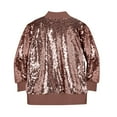thumbnail image 3 of eczipvz Girls' Sequin Bomber Jacket with Pockets Lightweight Sparkle Long Sleeve Zipper Gradient Jackets for Kid (Brick Red,5 Years), 3 of 5
