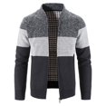 thumbnail image 2 of Cárdigan de punto de otoño e invierno para hombre, chaqueta de manga larga con cuello de béisbol a rayas y retazos, suéter grueso y cálido, 2 of 4