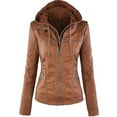thumbnail image 1 of Women Jackets Motorcycle Hooded Pu Leather Biker Outerwear, 1 of 3