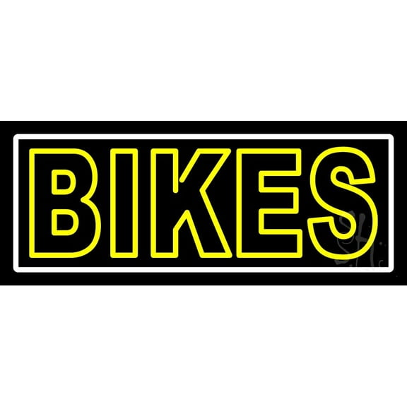 Yellow Double Stroke Bikes LED Neon Sign 13 x 32 - inches, Clear Edge Cut Acrylic Backing, with Dimmer - Bright and Premium built indoor LED Neon Sign for automotive store, and mall.