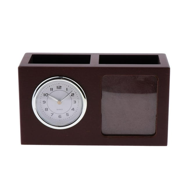 Organizador De Escritorio De Oficina Con Reloj Incorporado Para Bolígrafos Lápices Clips De Papel