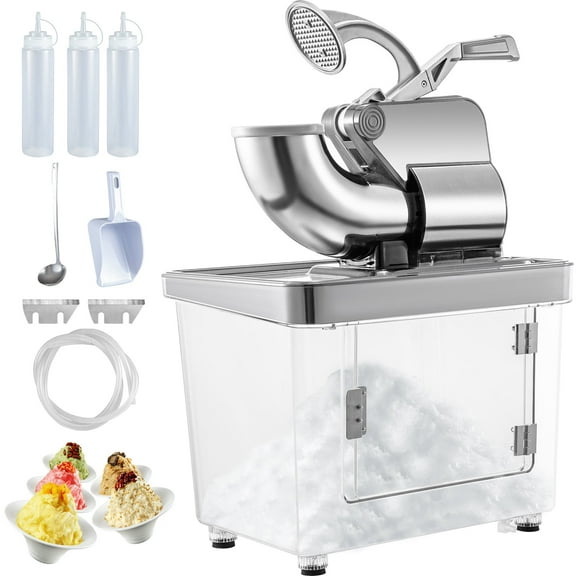 KFFKFF 110V Commercial Ice Crusher 440LBS/H, 300W Electric Snow Cone Machine with Dual Blades, Stainless Steel Shaved Ice Maker with Safety On/Off Switch for Home, Restaurants, and Bars
