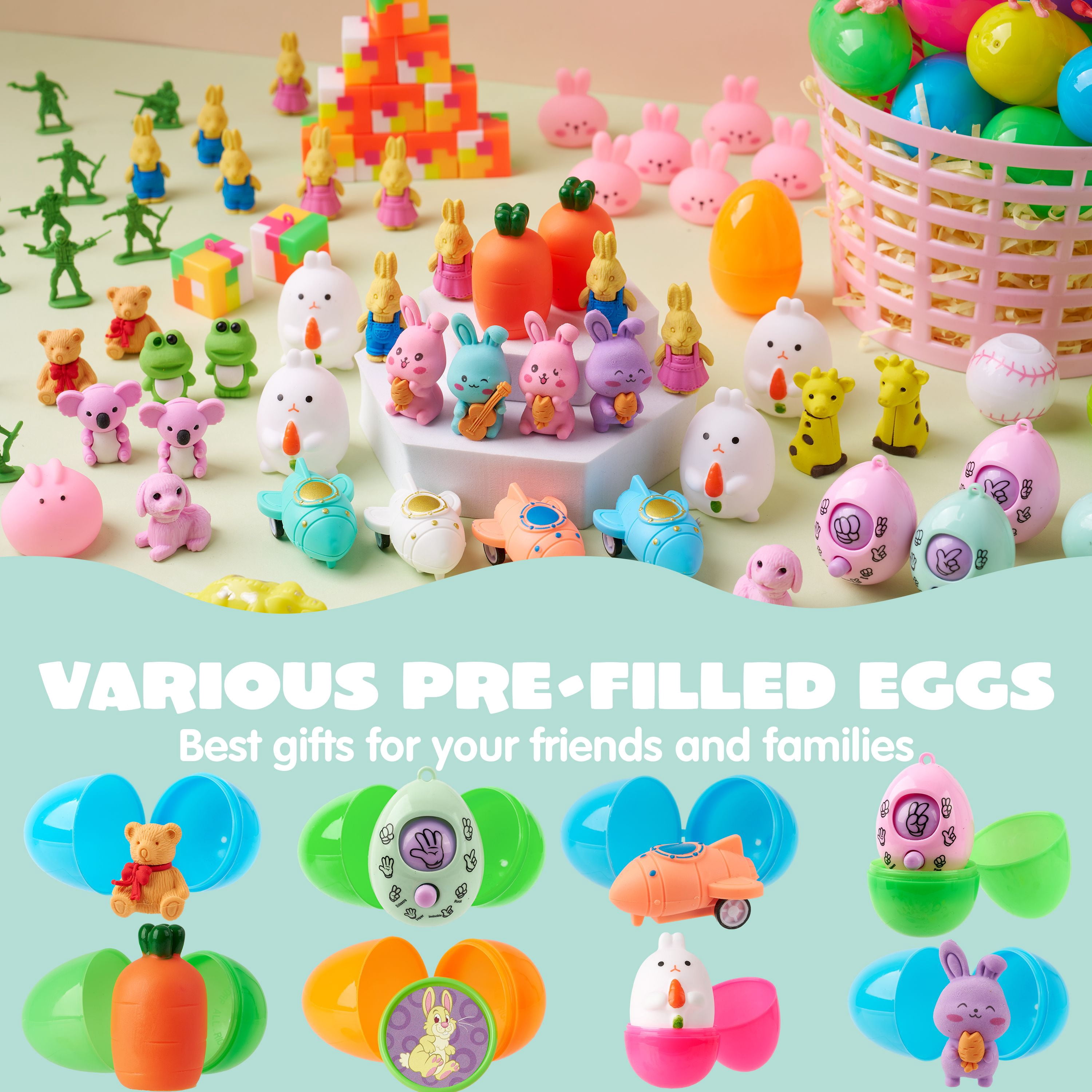 Joyfy 200 Packs Prefilled Easter Eggs with Assorted Toys,Easter Egg Bulk for Kids,Easter Eggs Hunt Events,Basket Stuffers Fillers,Classroom Prize Supplies